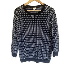 J. Crew Size XL Black White 100% Cotton Crewneck Pullover Sweater C8673